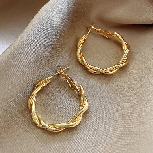 Twisted Weaving Metal Hoop Earrings - Vintage Geometric Statement