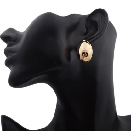 Hollow Oval Stud Earrings - Exquisite Metal Smooth OL Style