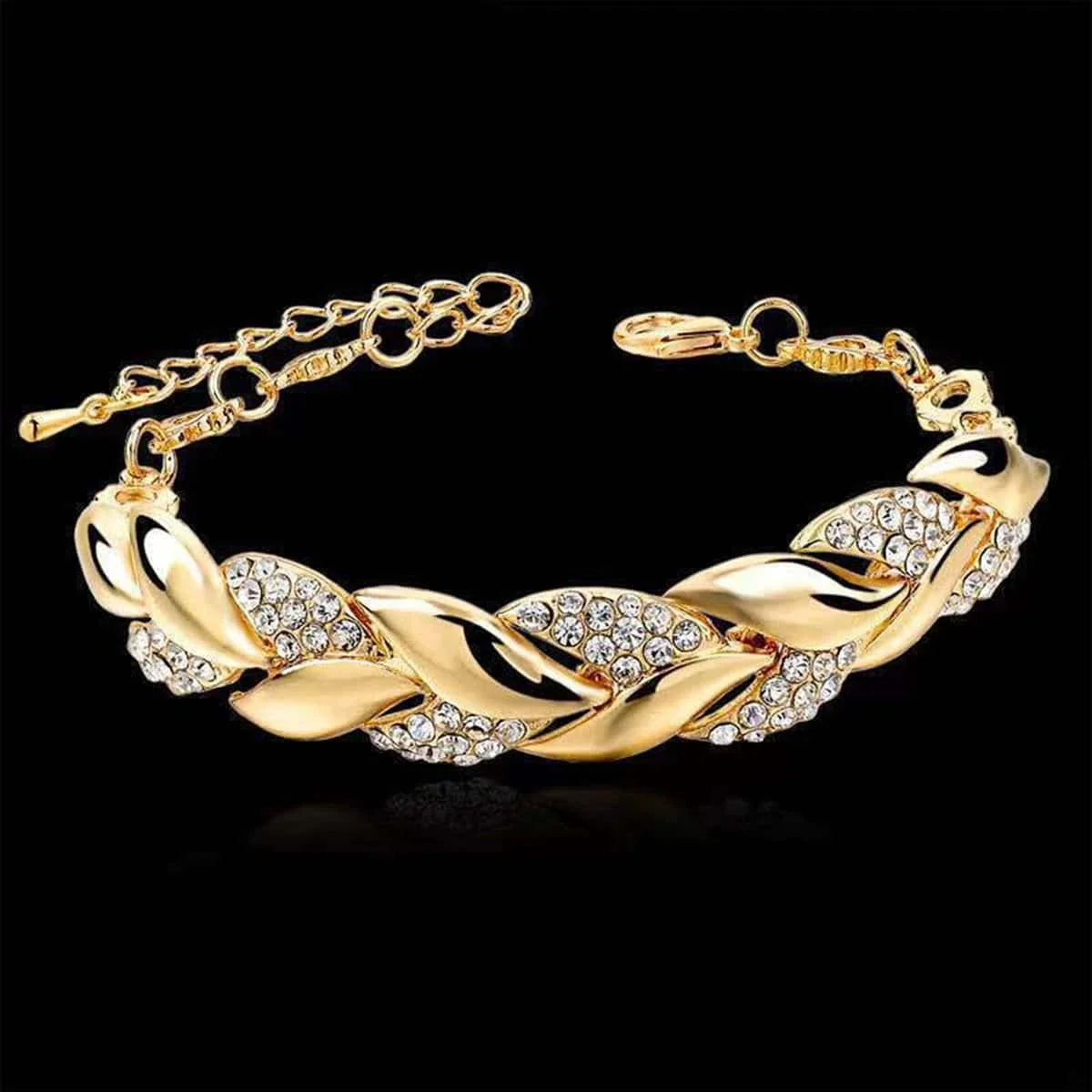 Hip Hop Leaf Bracelet | Gold Crystal Stone Pendant Adjustable Chain | USA