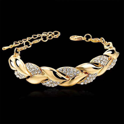 Hip Hop Leaf Bracelet | Gold Crystal Stone Pendant Adjustable Chain | USA