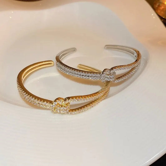 Full Zircon Cuff Bracelet | Gold Plated Copper Minimalist Bangle | USA Australia