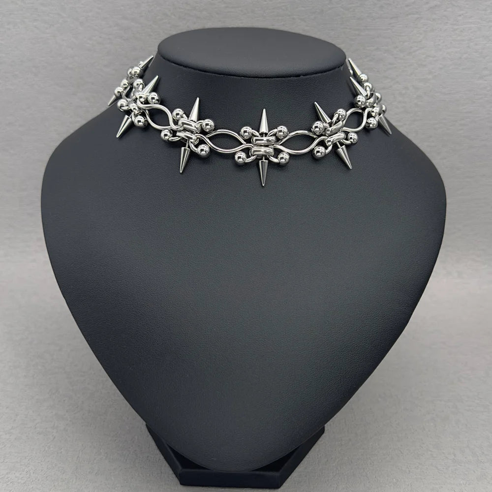 Handmade Punk Rock Spike Cross Choker | Double Layer Chain | Women Men |  Worldwide Shipping