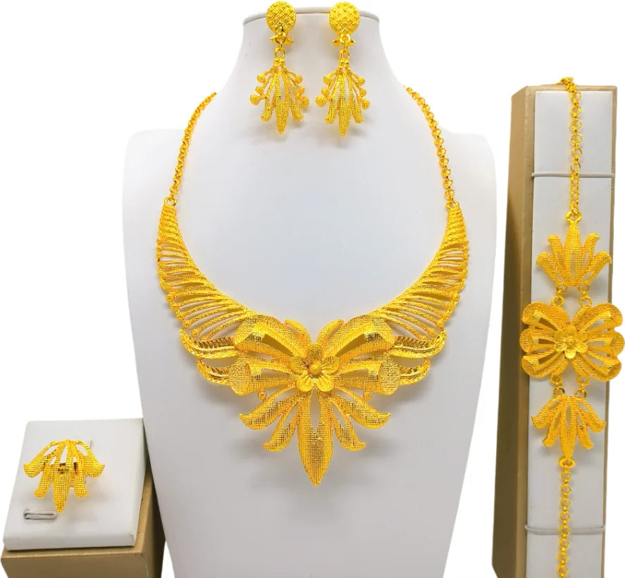 Luxury Dubai Gold Wedding Jewelry Set | African Bridal Gift 4-Piece | USA Australia