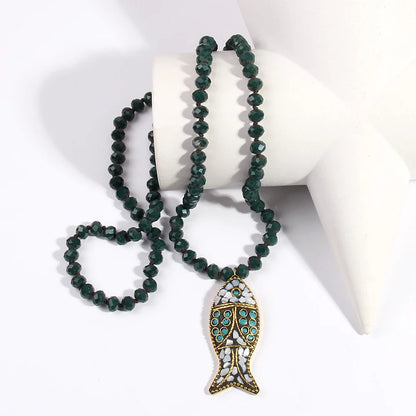 Fashion Bohemian Tribal Necklace | Red Green Crystal Glass Pendant | USA Australia