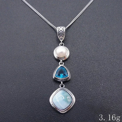 1 Pcs Silver Color Handmade Necklace Pendant Unique Beautiful Blue Natural Sea Pattern And Pearl Pendants Jewelry