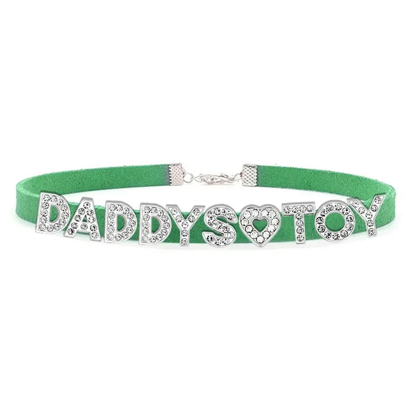 Fashion Rhinestone Letter DADDYS TOY Choker Necklace for Women Girls Korean Leather Collar Custom Personalized Sexy Neck Jewelry