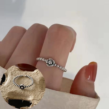 Sterling Silver Flower Bow Ring - Love Combination Adjustable Design