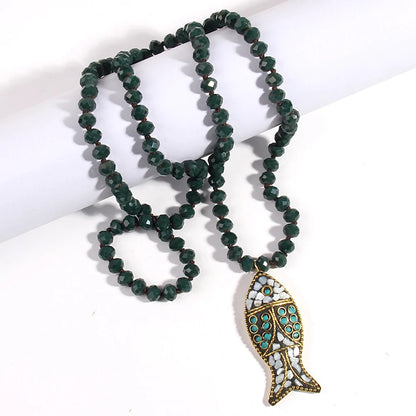 Fashion Bohemian Tribal Necklace | Red Green Crystal Glass Pendant | USA Australia