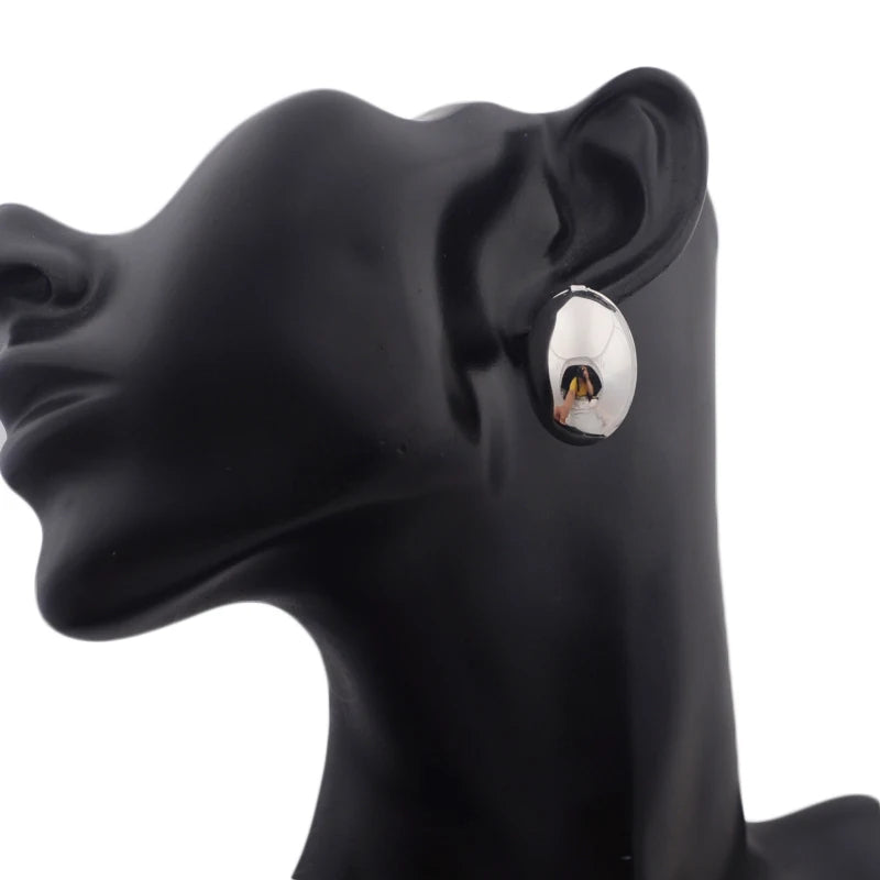 Hollow Oval Stud Earrings - Exquisite Metal Smooth OL Style