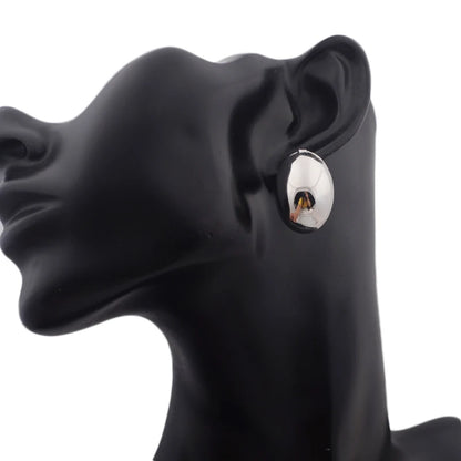 Hollow Oval Stud Earrings - Exquisite Metal Smooth OL Style