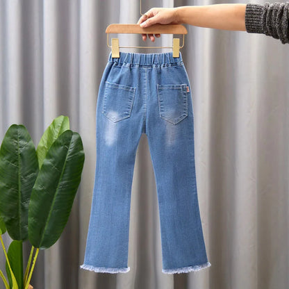 2024 Autumn Elastic Kids Jeans | Girls Cute Bow Denim Flared Pants | Ages 3-12 | USA