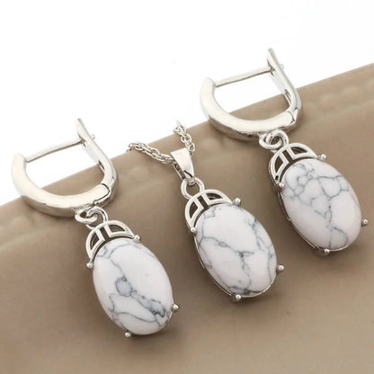 Luxury 585 Rose Gold Color Wedding Jewelry Sets Natural Stone Jewelry Set High Quality Dangle Earring Necklace Sets Gifts