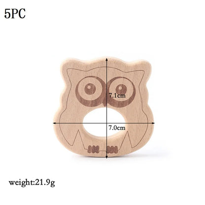 5-Pack Wooden Teether Set | BPA Free Animal Shapes | Hedgehog & Bird | USA