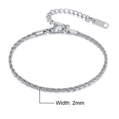 Unisex Rope Chain Bracelet | Stainless Steel Twisted Links | Women Men | USA