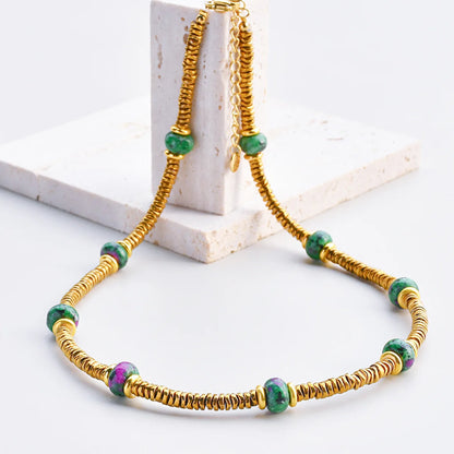 Natural Stone Beaded Bracelet | Colorful Bohemian Gold Chain | Women | USA