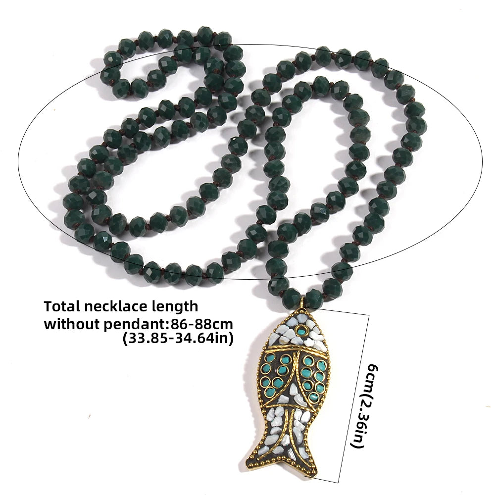Fashion Bohemian Tribal Necklace | Red Green Crystal Glass Pendant | USA Australia