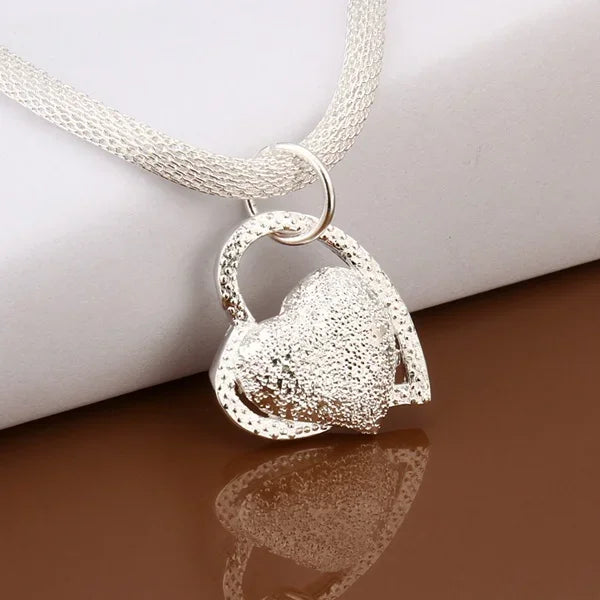 Silver Color Plated Gorgeous Charm Fashion Charm Heart Wedding Lady Love Necklace Noble Luxury 18 Inches Silver Jewelry