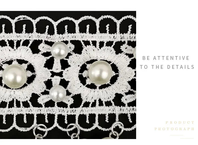 White Pearl Lace Necklace & Earrings Set | Lolita Fashion Accessories