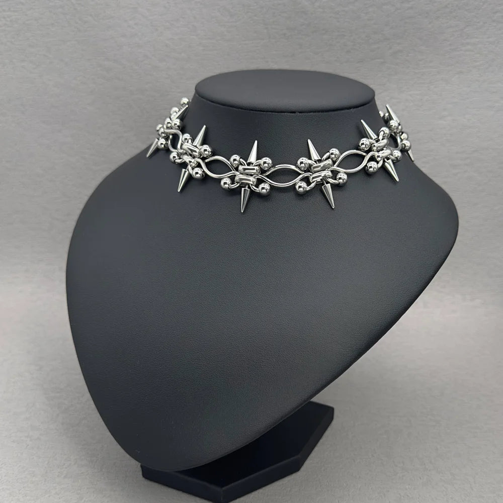 Handmade Punk Rock Spike Cross Choker | Double Layer Chain | Women Men |  Worldwide Shipping