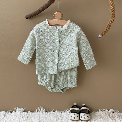 Summer Hot European Style Style Floral Embroidery Baby Onesie Set Breathable Long Sleeve Top + Shorts Baby 2Pcs Set