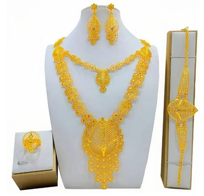 Luxury Dubai Gold Wedding Jewelry Set | African Bridal Gift 4-Piece | USA Australia