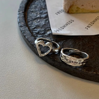 Sterling Silver Flower Bow Ring - Love Combination Adjustable Design