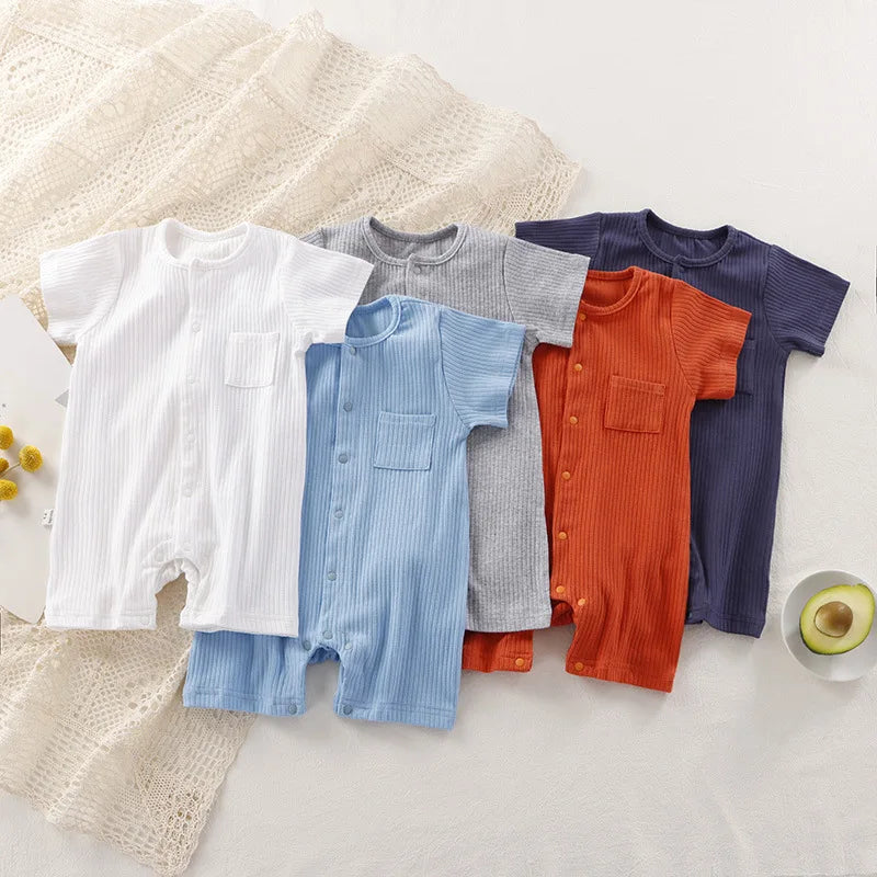 Organic Cotton Baby Romper - Unisex Short Sleeve Summer Bodysuit