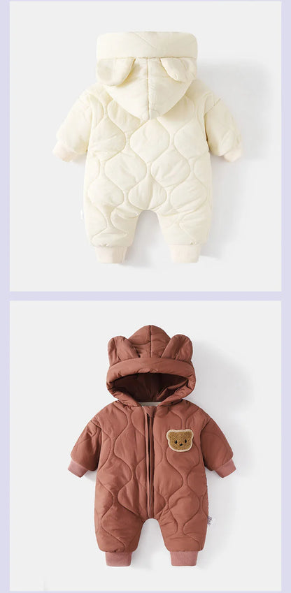 Winter Baby Fur Lining Romper | Warm Toddler Cartoon Bear Jumpsuit | USA